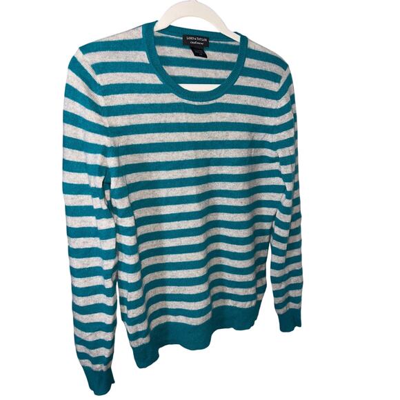 Lord & Taylor Sweaters - Lord & Taylor Cashmere Stripe Sweater Teal/White Size L